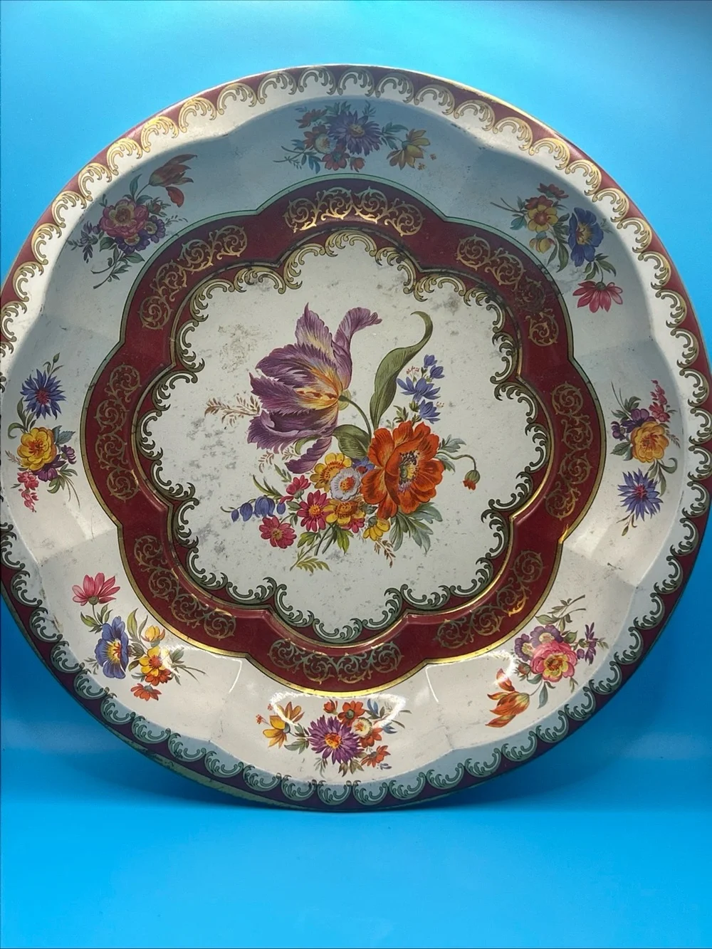 Vintage Floral Decorative Serving Platter - Multicolor made of TIN